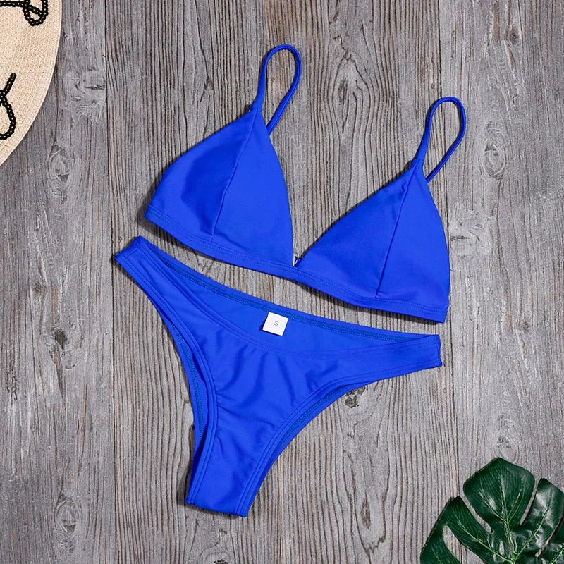 Beach Plain Low Rise Triangle Bikinis